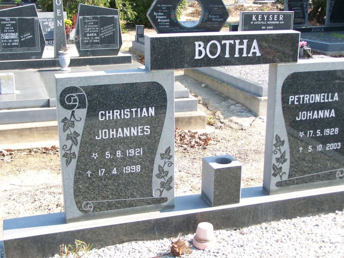 BOTHA Christian Johannes 1921-1998 &amp; Petronella Johanna 1928-2003