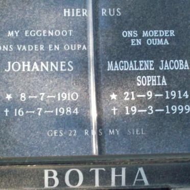 BOTHA Johannes 1910-1984 &amp; Magdalene Jacoba Sophia 1914-1999