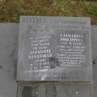 BOTHA Johannes Hendrikus 1913-1982 &amp; Catharina Philippina DE SWARDT 1913-2012