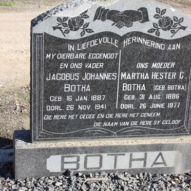 BOTHA Jacobus Johannes 1887-1941 &amp; Martha Hester C. BOTHA 1886-1977