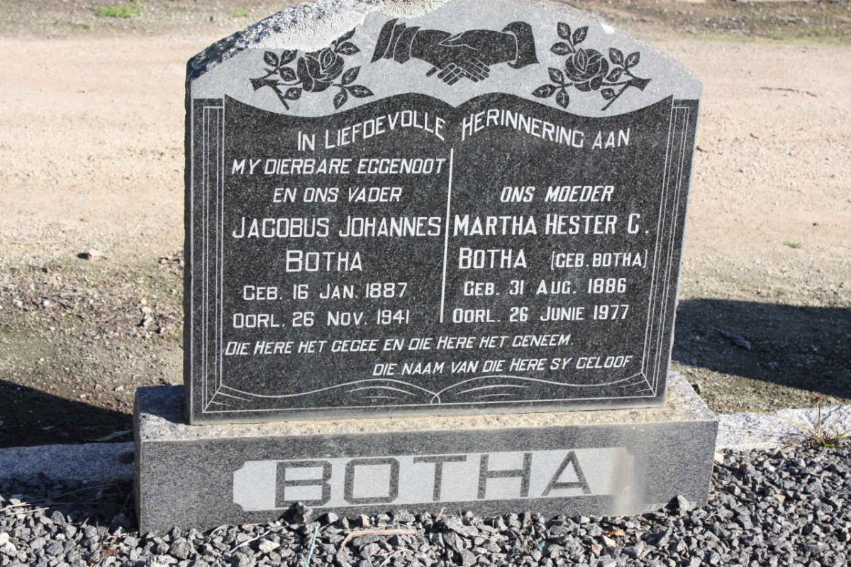 BOTHA Jacobus Johannes 1887-1941 &amp; Martha Hester C. BOTHA 1886-1977