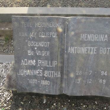 BOTHA Adam Phillip Johannes 1889-1960 &amp; Hendrina Antoinette 1894-1969