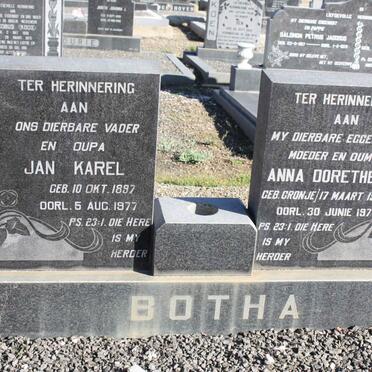 BOTHA Jan Karel 1897-1977 &amp; Anna Dorethea C. CRONJE 1902-1970