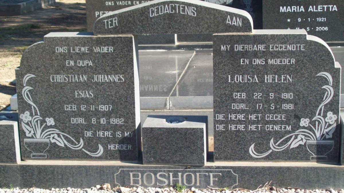 BOSHOFF Christiaan Johannes Esias 1907-1982 &amp; Louisa Helen 1910-1981