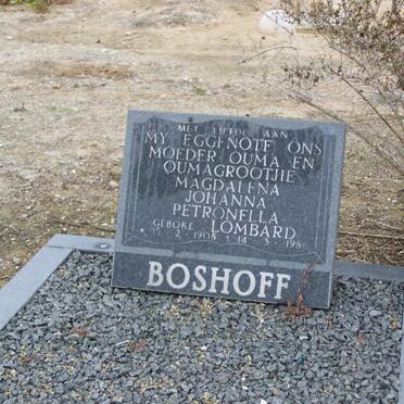 BOSHOFF Magdalena Johanna Petronella nee LOMBARD 1903-1986