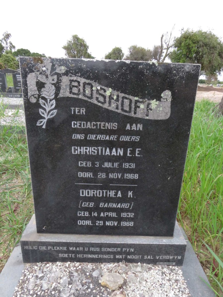 BOSHOFF Christiaan E.E. 1931-1968 &amp; Dorothea K. BARNARD 1932-1968