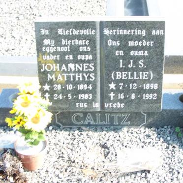 CALITZ Johannes Matthys 1894-1983 &amp; I.J.S. 1898-1992