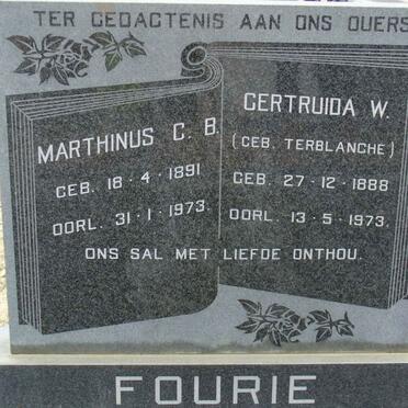 FOURIE Marthinus C.B. 1891-1973 &amp; Gertruida W. TERBLANCHE 1888-1973
