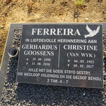 FERREIRA Gerhardus Goossens 1950-2018 & Christine VAN WYK 1953-2017