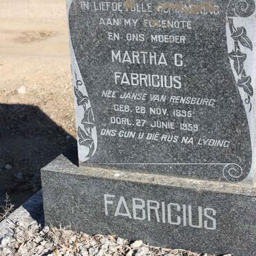 FABRICIUS Martha C. nee JANSE VAN RENSBURG 1895-1959