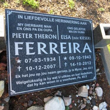 FERREIRA Pieter Theron 1934-2007 & Elsa KIESER 1943-2012