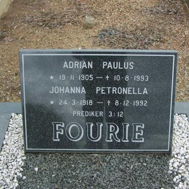 FOURIE Adrian Paulus 1905-1993 &amp; Johanna Petronella 1918-1992
