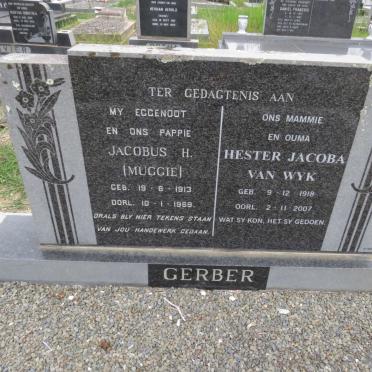GERBER Jacobus H. 1913-1969 &amp; Hester Jacoba VAN WYK 1918-2007