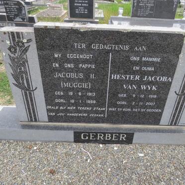 GERBER Jacobus H. 1913-1969 &amp; Hester Jacoba VAN WYK 1918-2007