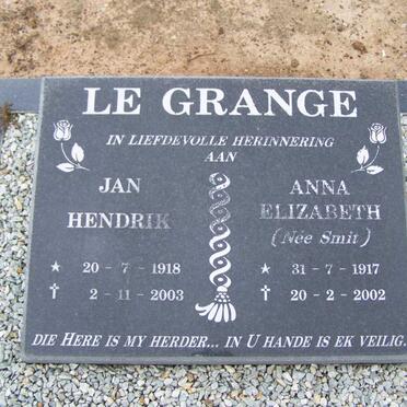 GRANGE Jan Hendrik, le 1918-2003 &amp; Anna Elizabeth SMIT 1917-2002