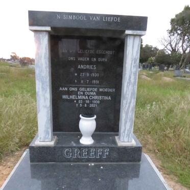 GREEFF Andries 1930-1991 &amp; Wilhelmina Christina 1930-2021