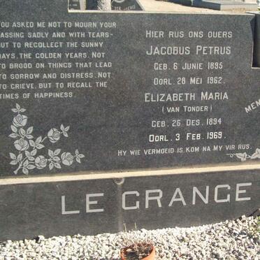 GRANGE Jacobus Petrus, le 1895-1962  &amp; Elizabeth Maria VAN TONDER 1894-1969