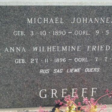 GREEFF Anna Michael Johannes 1890-1978 &amp; Wilhelmine Friederike 1896-1981