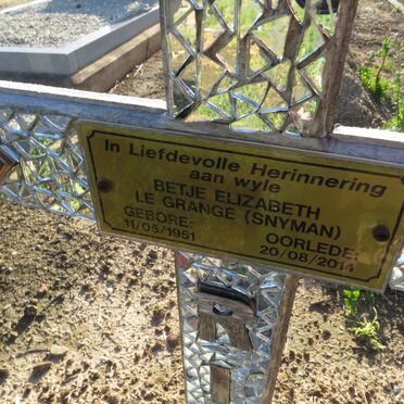 GRANGE Betje Elizabeth, le nee SNYMAN 1951-2014