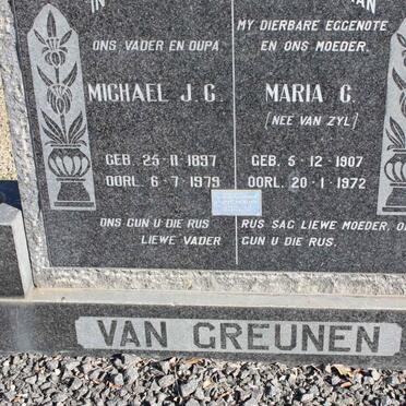 GREUNEN Michael J.C., van 1897-1979 &amp; Maria C. VAN ZYL 1907-1972 :: VAN GREUNEN J.F. 1938-1996