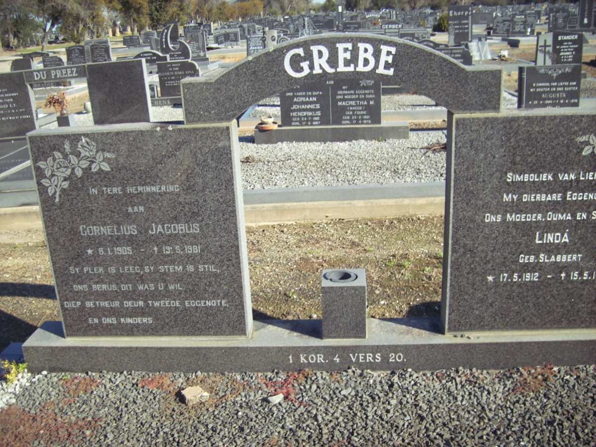 GREBE Cornelius Jacobus 1905-1981 &amp; Linda SLABBERT 1912-1976