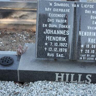 HILLS Johannes Hendrik 1922-1976 &amp; Hendrina K.P. KOEN nee JANSE VAN VUUREN 1925-2008