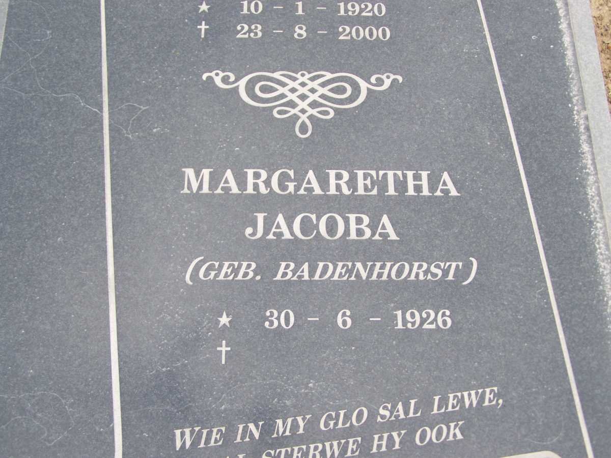 HOEPFNER Tobias Gerhardus 1920-2000 &amp; Margaretha Jacoba BADENHORST 1926-