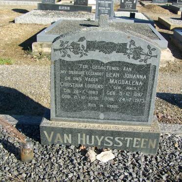 HUYSSTEEN Christiaan Lourens, van 1883-1956 &amp; Leah Johanna Magdalena JONCK 1887-1973