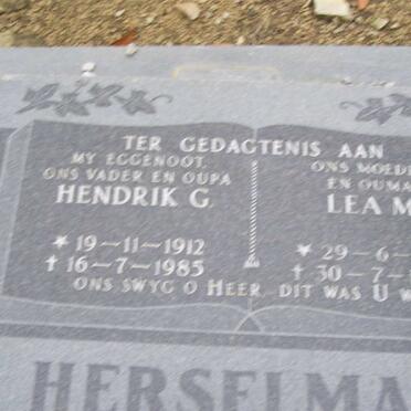 HERSELMAN Hendrik G. 1912-1985 &amp; Lea M. 1912-1996