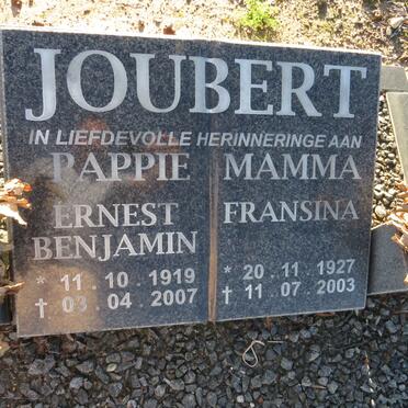 JOUBERT Ernest Benjamin 1919-2007 & Fransina 1927-2003