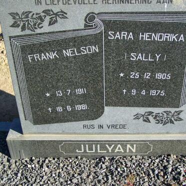 JULYAN  Frank Nelson 1911-1981 &amp; Sara Hendrika 1905-1975