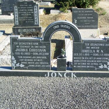 JONCK Jacobus Christiaan 1902-1961 &amp; Isabella M.N. 1915-1988