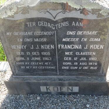 KOEN Henry J.J. 1905-1963 & Francina J. CLAASSEN 1910-1976