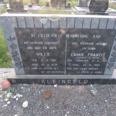 KLEINGELD Willie 1915-1978 & Emmie Francis voorheen CLAASSEN nee FERREIRA 1921-1984