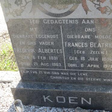 KOEN Frederik Albertes 1891-1963 & Frances Beatrice ZEELIE 1896-1970
