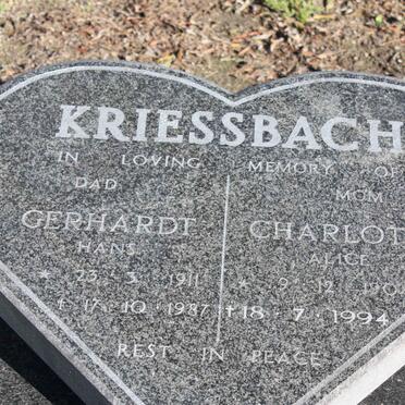 KRIESSBACH Gerhardt Hans 1911-1987 &amp; Charlotte Alice 1904-1994