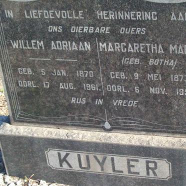 KUYLER Willem Adriaan 1870-1961 &amp; Maragretha Maria BOTHA 1873-1959
