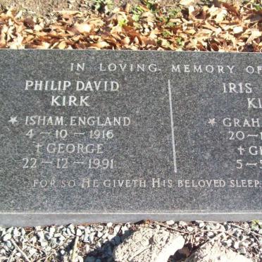 KIRK Philip David 1916-1991 &amp; Iris Mary 1910-1984