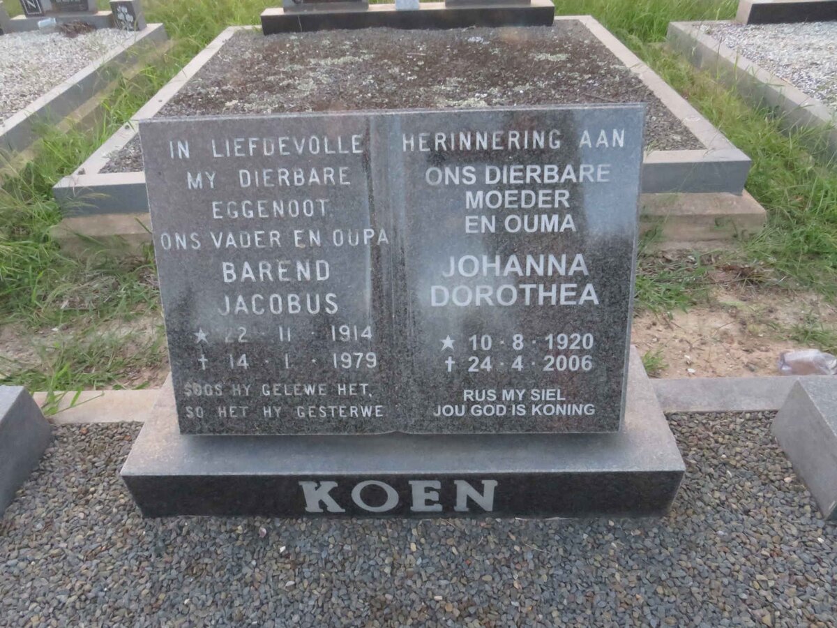 KOEN Barend Jacobus 1914-1979 & Johanna Dorothea 1920-2006