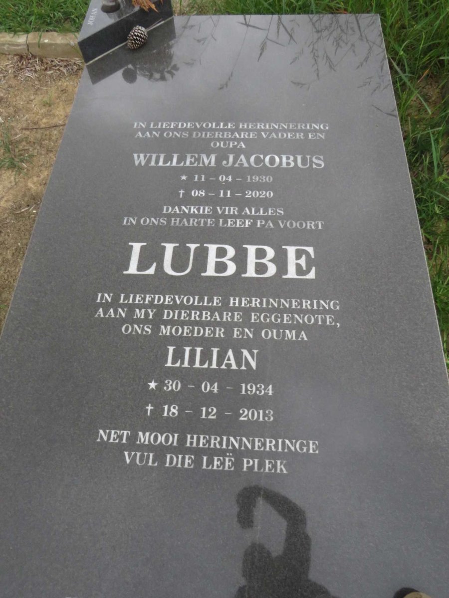 LUBBE Willem Jacobus 1930-2020 &amp; Lilian 1934-2013