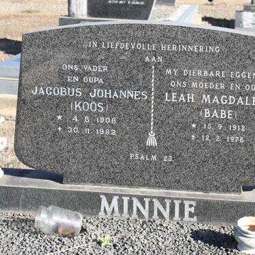 MINNIE Jacobus Johannes 1908-1982 &amp; Leah Magdalena 1912-1976