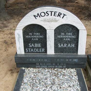 MOSTERT Sabie Stadler 1924-1998 &amp; Sarah 1933-2008