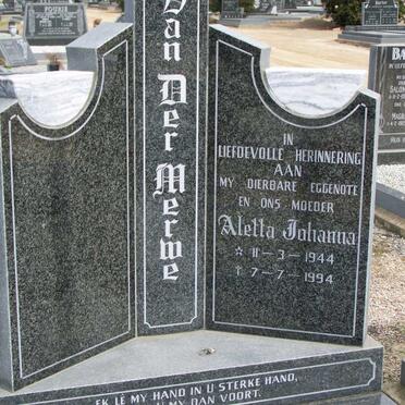 MERWE Aletta Johanna, van der 1944-1994