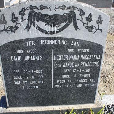 MINNIE David Johannes 1903-1961 &amp; Hester Maria Magdalena JANSE VAN RENSBURG 1910-1974