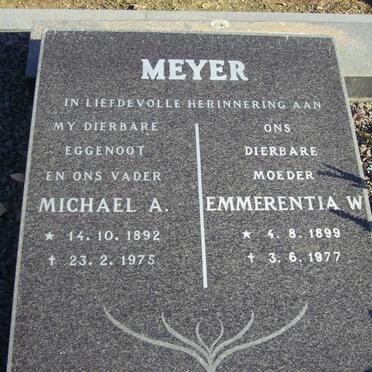 MEYER Michael A. 1892-1975 &amp; Emmerentia W. 1899-1977