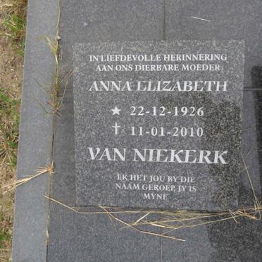 NIEKERK Anna Elizabeth, van 1926-2010