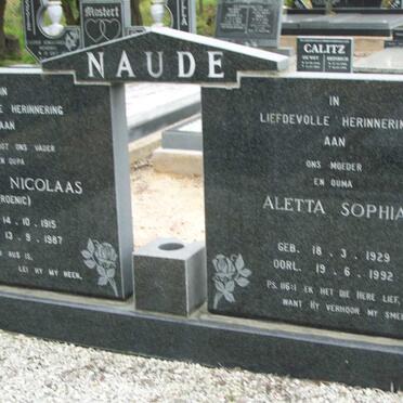 NAUDE Roelof Nicolaas 1915-1987 &amp; Aletta Sophia 1929-1992