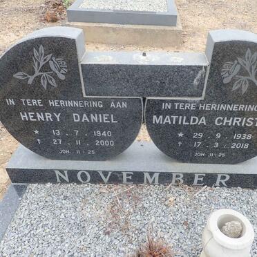 NOVEMBER Henry Daniel 1940-2000 & Matilda Christine 1938-2018