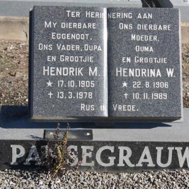 PANSEGRAUW Hendrik M. 1905-1978 &amp; Hendrina W. 1906-1989