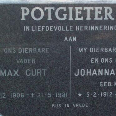 POTGIETER Max Curt 1906-1981 &amp; Johanna J.D. MULLER 1912-1980